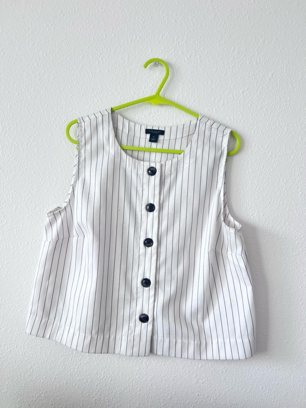 Ann Taylor White Top with Navy Pinstripes